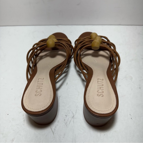 SCHUTZ Roanna Strappy Wood-Bead Brown Slide Block Heel Sandals Size 7.5 - Picture 7 of 14